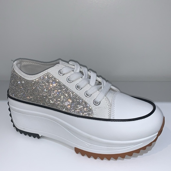 SILVER RHINESTONE LOW TOP SNEAKERS - Picture 4 of 11